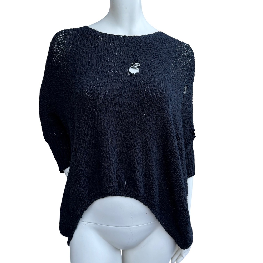 Cliche Distressed Knit Sweater Black Batwing Oversized Grunge Goth Indie M‎
